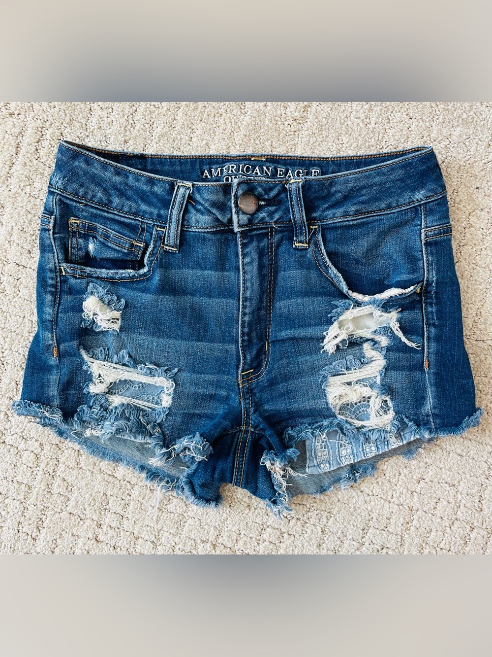 American Eagle Outfitters Distressed Dark Blue Denim Cutoff Shorts